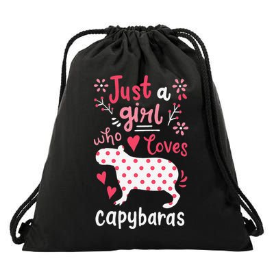 Capybara Just A Who Loves Capybaras Flower Drawstring Bag