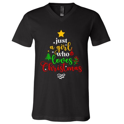 Cute Just A Girl Who Loves Christmas Tree V-Neck T-Shirt