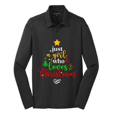 Cute Just A Girl Who Loves Christmas Tree Silk Touch Performance Long Sleeve Polo