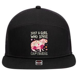 Capybara Just A Who Loves Capybaras Flower 7 Panel Mesh Trucker Snapback Hat