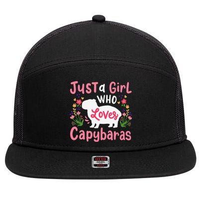 Capybara Just A Who Loves Capybaras Flower 7 Panel Mesh Trucker Snapback Hat