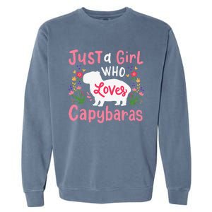 Capybara Just A Who Loves Capybaras Flower Garment-Dyed Sweatshirt