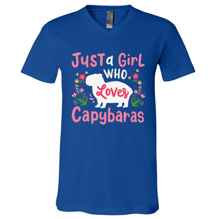 Capybara Just A Who Loves Capybaras Flower V-Neck T-Shirt