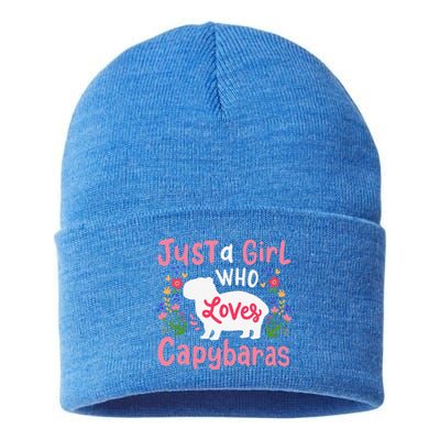 Capybara Just A Who Loves Capybaras Flower Sustainable Knit Beanie