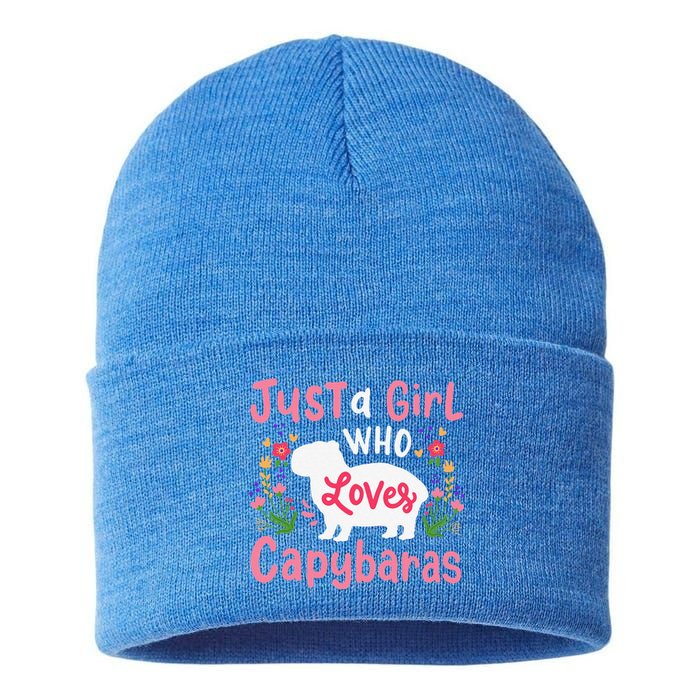 Capybara Just A Who Loves Capybaras Flower Sustainable Knit Beanie