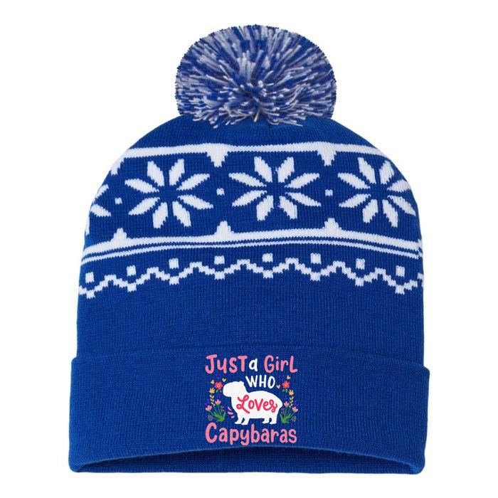 Capybara Just A Who Loves Capybaras Flower USA-Made Snowflake Beanie