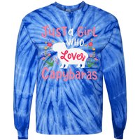 Capybara Just A Who Loves Capybaras Flower Tie-Dye Long Sleeve Shirt