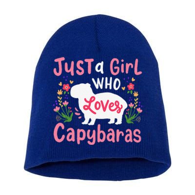 Capybara Just A Who Loves Capybaras Flower Short Acrylic Beanie