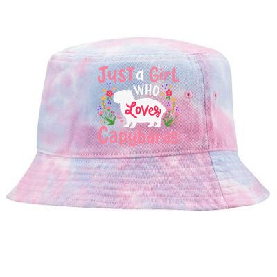 Capybara Just A Who Loves Capybaras Flower Tie-Dyed Bucket Hat