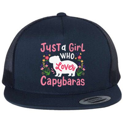 Capybara Just A Who Loves Capybaras Flower Flat Bill Trucker Hat