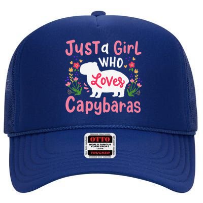 Capybara Just A Who Loves Capybaras Flower High Crown Mesh Back Trucker Hat