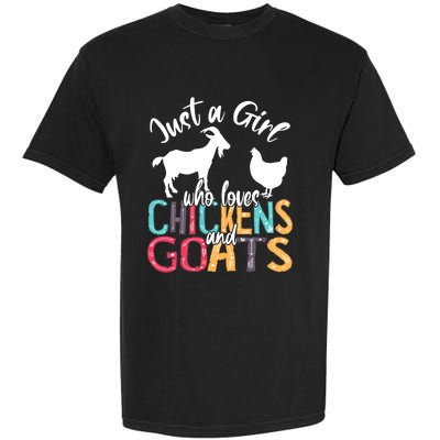 Cute Just A Girl Who Loves Chickens Goats Farmer Girls Gift Garment-Dyed Heavyweight T-Shirt