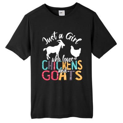 Cute Just A Girl Who Loves Chickens Goats Farmer Girls Gift Tall Fusion ChromaSoft Performance T-Shirt