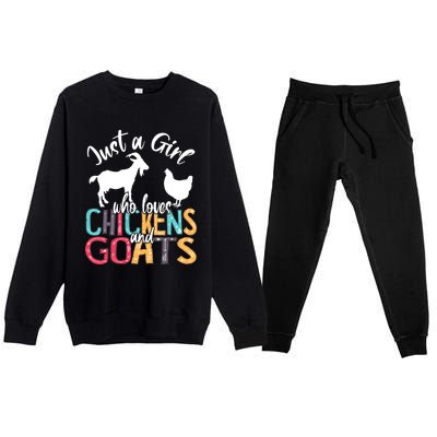 Cute Just A Girl Who Loves Chickens Goats Farmer Girls Gift Premium Crewneck Sweatsuit Set