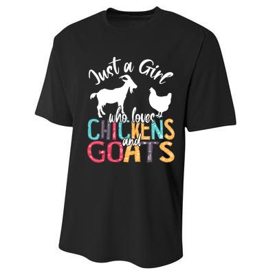 Cute Just A Girl Who Loves Chickens Goats Farmer Girls Gift Performance Sprint T-Shirt