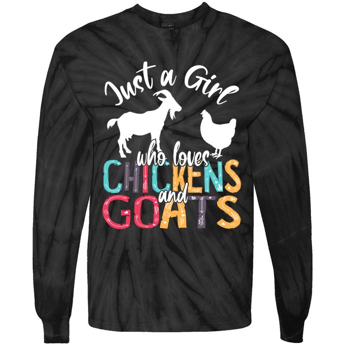 Cute Just A Girl Who Loves Chickens Goats Farmer Girls Gift Tie-Dye Long Sleeve Shirt