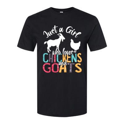 Cute Just A Girl Who Loves Chickens Goats Farmer Girls Gift Softstyle CVC T-Shirt