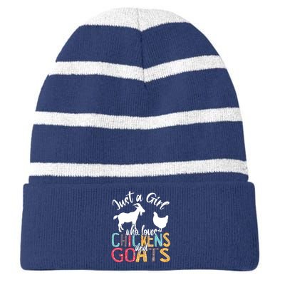 Cute Just A Girl Who Loves Chickens Goats Farmer Girl Striped Beanie with Solid Band