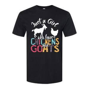 Cute Just A Girl Who Loves Chickens Goats Farmer Girl Softstyle CVC T-Shirt