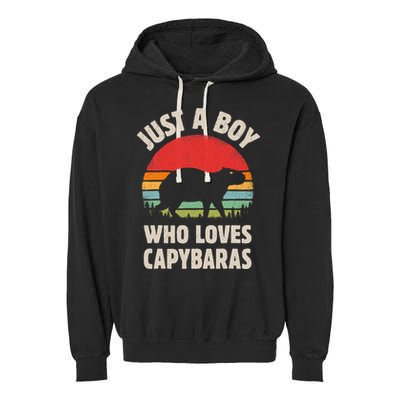 Capybara Just A Boy Who Loves Capybaras Retro Vintage Sunset Garment-Dyed Fleece Hoodie