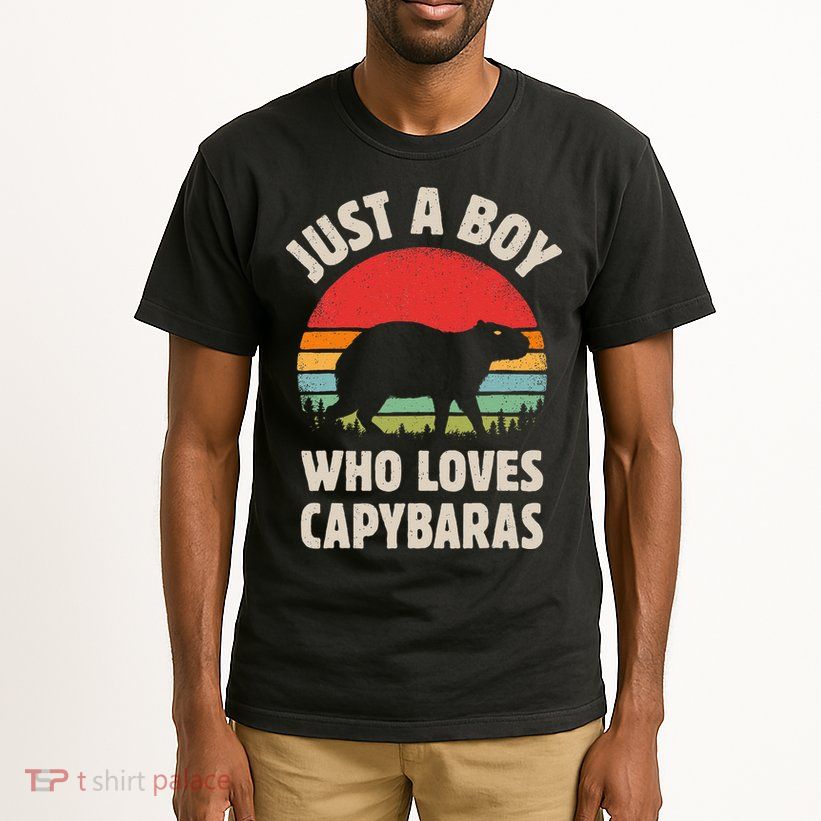 Capybara Just A Boy Who Loves Capybaras Retro Vintage Sunset Tall T-Shirt