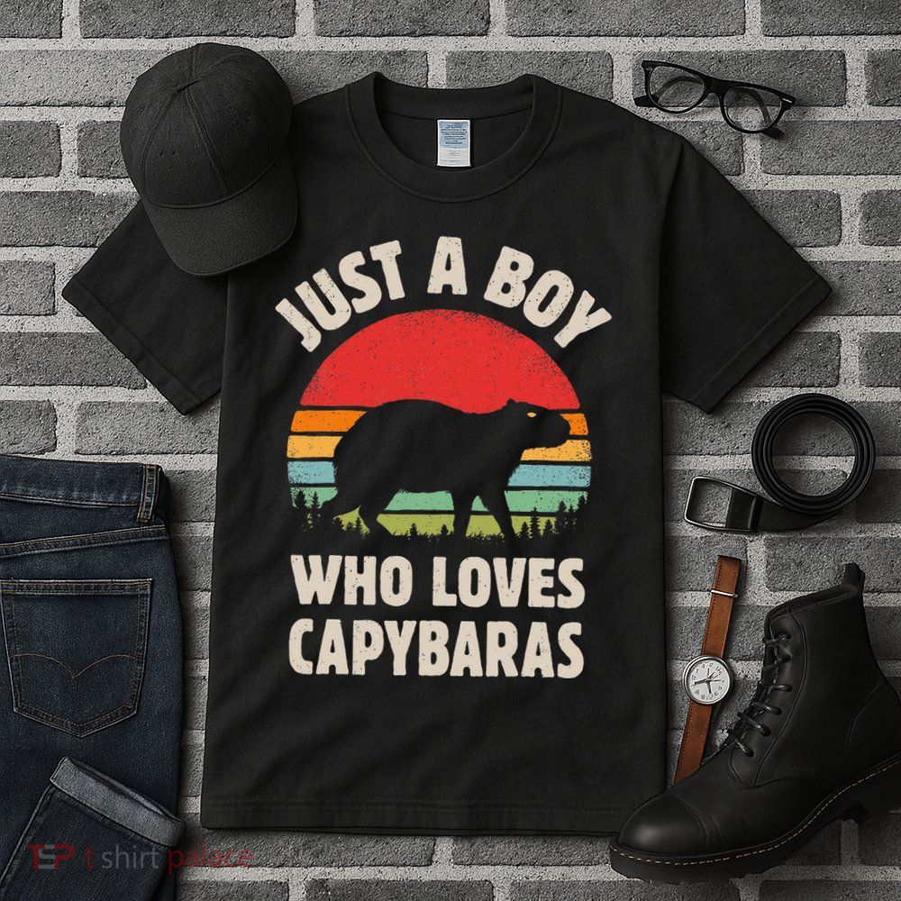 Capybara Just A Boy Who Loves Capybaras Retro Vintage Sunset Tall T-Shirt