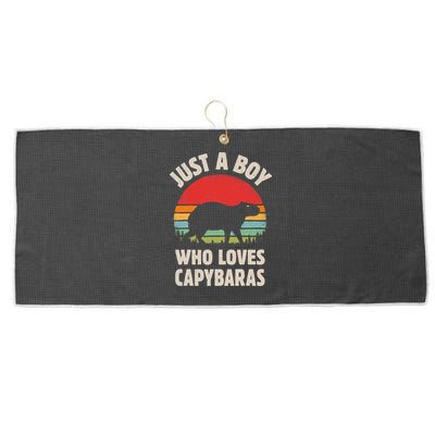Capybara Just A Boy Who Loves Capybaras Retro Vintage Sunset Large Microfiber Waffle Golf Towel
