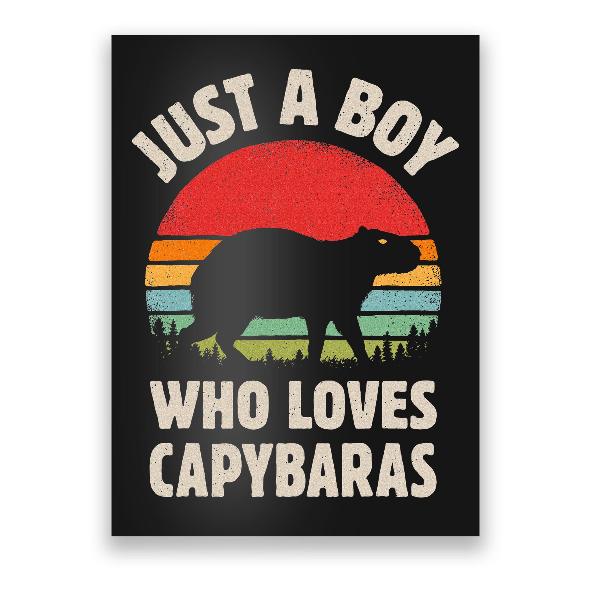 Capybara Just A Boy Who Loves Capybaras Retro Vintage Sunset Poster