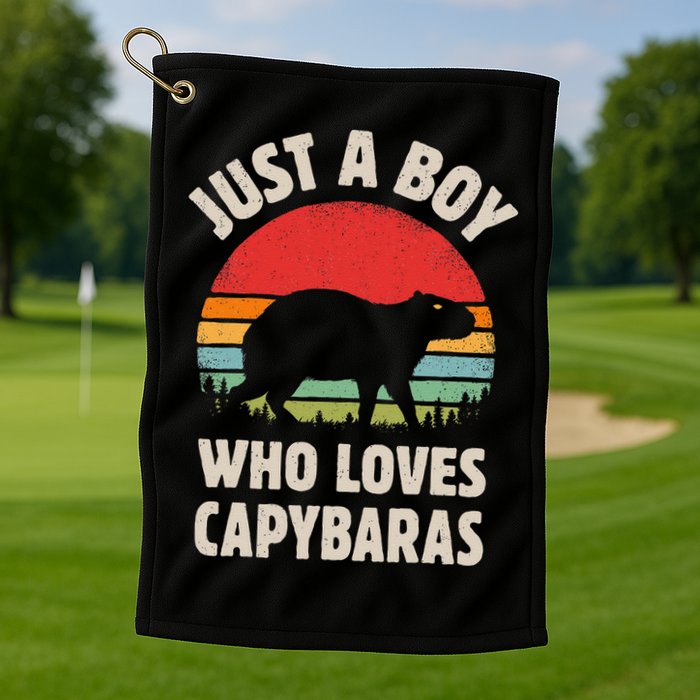 Capybara Just A Boy Who Loves Capybaras Retro Vintage Sunset Golf Towel
