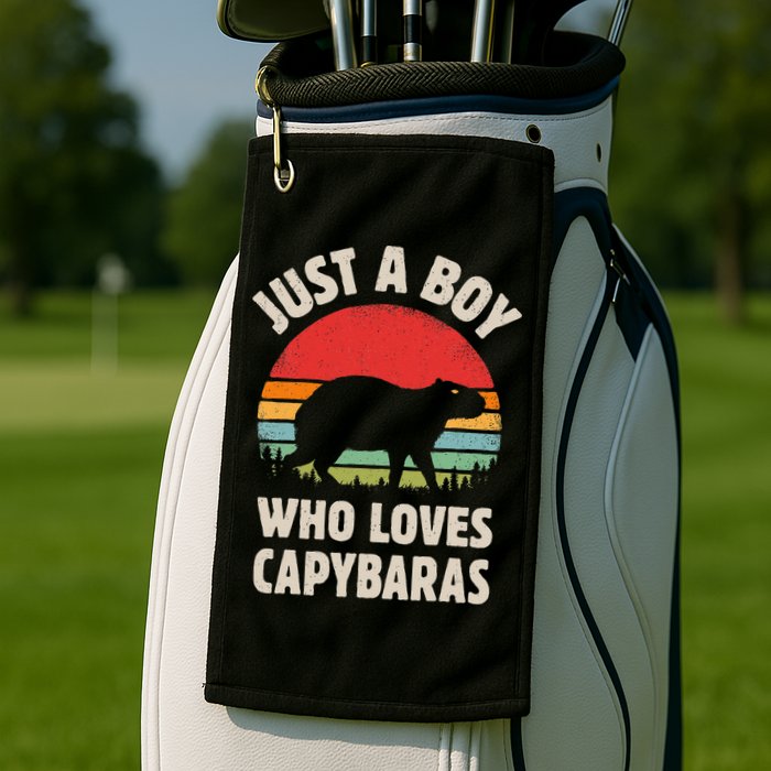 Capybara Just A Boy Who Loves Capybaras Retro Vintage Sunset Golf Towel