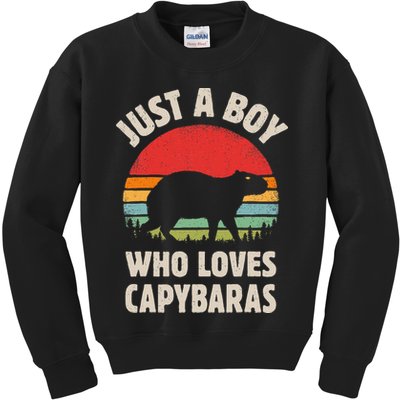 Capybara Just A Boy Who Loves Capybaras Retro Vintage Sunset Kids Sweatshirt