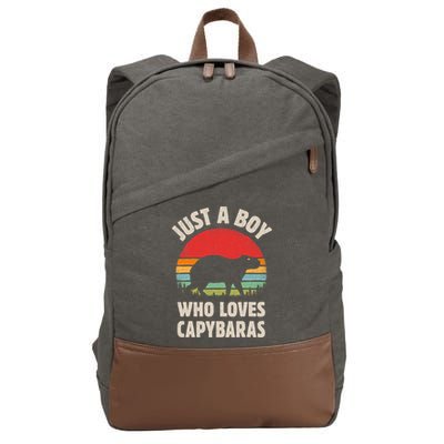 Capybara Just A Boy Who Loves Capybaras Retro Vintage Sunset Cotton Canvas Backpack