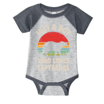 Capybara Just A Boy Who Loves Capybaras Retro Vintage Sunset Infant Baby Jersey Bodysuit