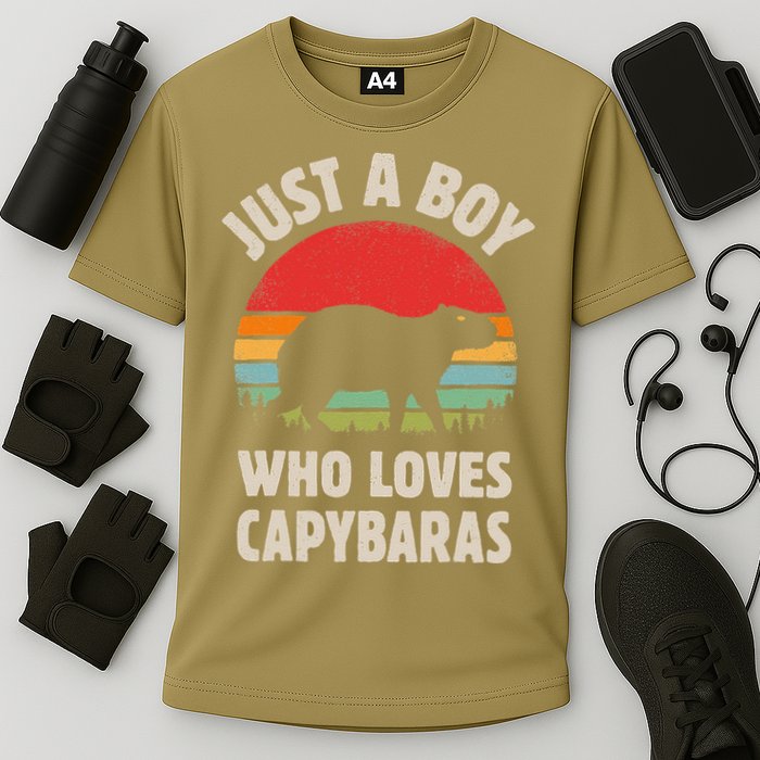 Capybara Just A Boy Who Loves Capybaras Retro Vintage Sunset Performance Shirt