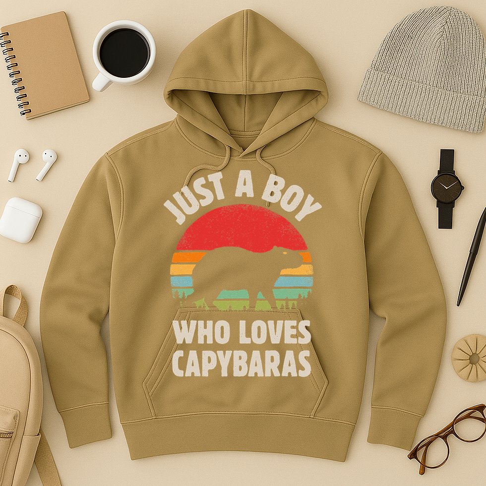 Capybara Just A Boy Who Loves Capybaras Retro Vintage Sunset Hoodie