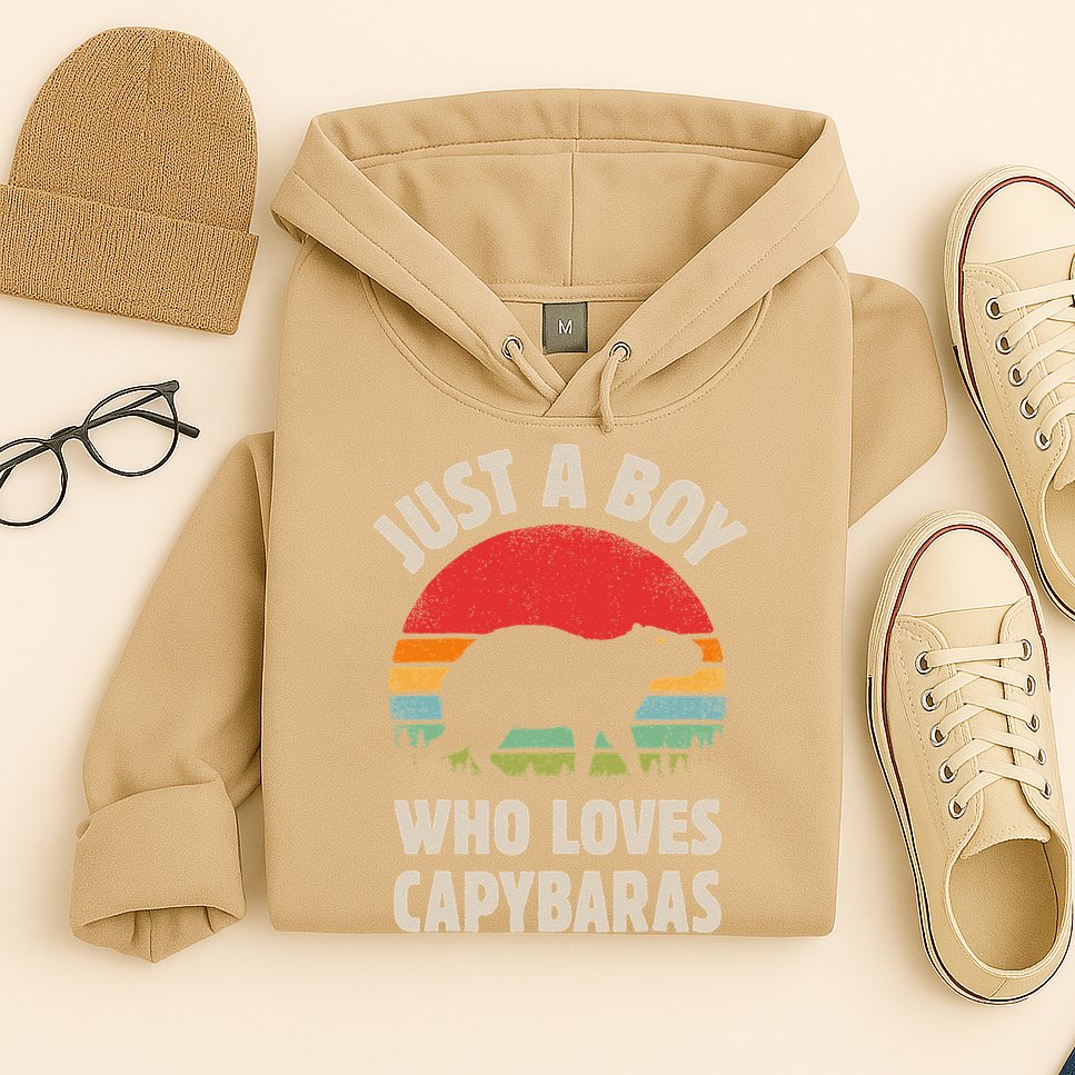 Capybara Just A Boy Who Loves Capybaras Retro Vintage Sunset Hoodie