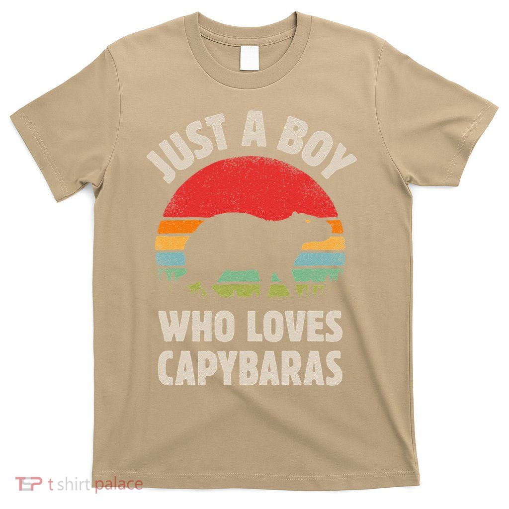Capybara Just A Boy Who Loves Capybaras Retro Vintage Sunset T-Shirt
