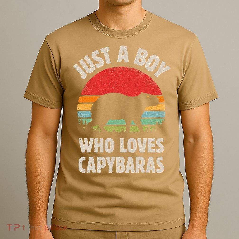 Capybara Just A Boy Who Loves Capybaras Retro Vintage Sunset T-Shirt
