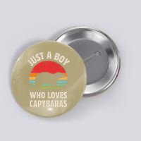 Capybara Just A Boy Who Loves Capybaras Retro Vintage Sunset Button