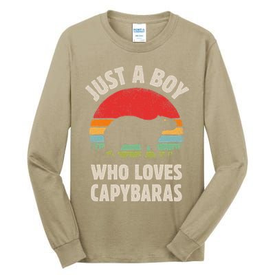 Capybara Just A Boy Who Loves Capybaras Retro Vintage Sunset Tall Long Sleeve T-Shirt