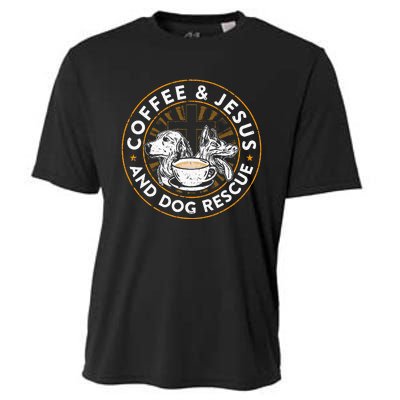 Coffee& Jesus And Dog Rescue Animal Rescue Cat Dog Cooling Performance Crew T-Shirt