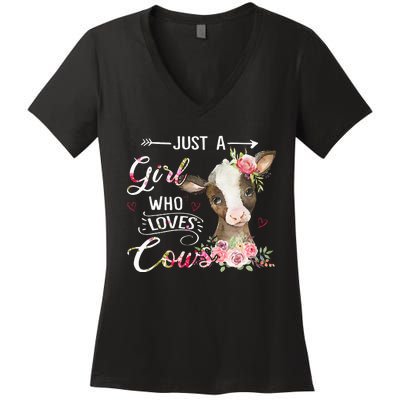 Cow Just A Girl Who Loves Cows Funny  Gifts Women's V-Neck T-Shirt