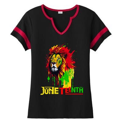 Celebrate Junenth African Lion Face Freedom Day 1865 Gift Ladies Halftime Notch Neck Tee