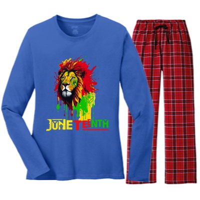 Celebrate Junenth African Lion Face Freedom Day 1865 Gift Women's Long Sleeve Flannel Pajama Set 