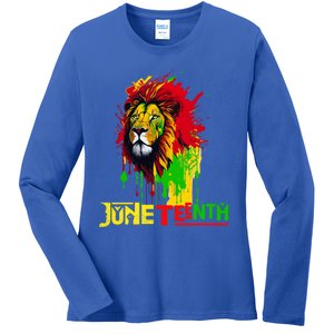 Celebrate Junenth African Lion Face Freedom Day 1865 Gift Ladies Long Sleeve Shirt