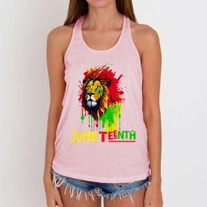 Celebrate Junenth African Lion Face Freedom Day 1865 Gift Women's Knotted Racerback Tank