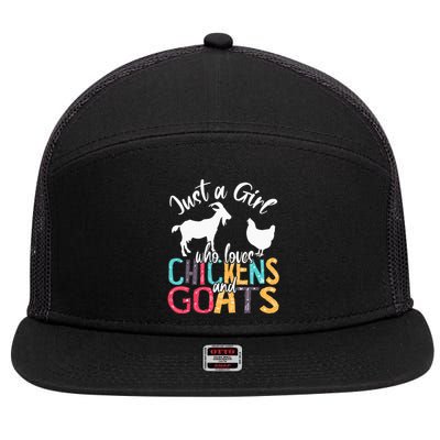 Cute Just A Girl Who Loves Chickens Goats Farmer 7 Panel Mesh Trucker Snapback Hat