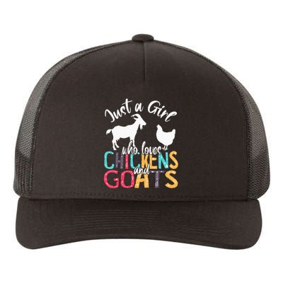 Cute Just A Girl Who Loves Chickens Goats Farmer Yupoong Adult 5-Panel Trucker Hat