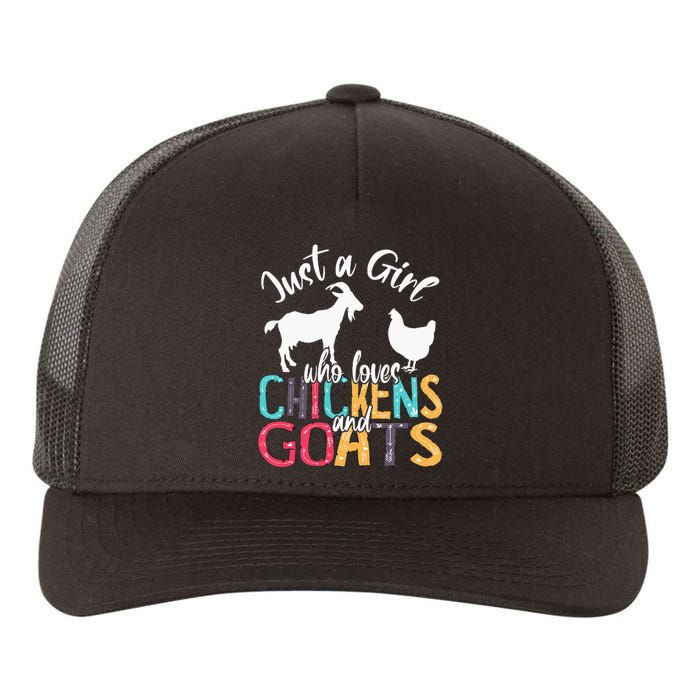 Cute Just A Girl Who Loves Chickens Goats Farmer Yupoong Adult 5-Panel Trucker Hat