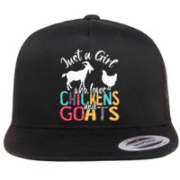 Cute Just A Girl Who Loves Chickens Goats Farmer Flat Bill Trucker Hat